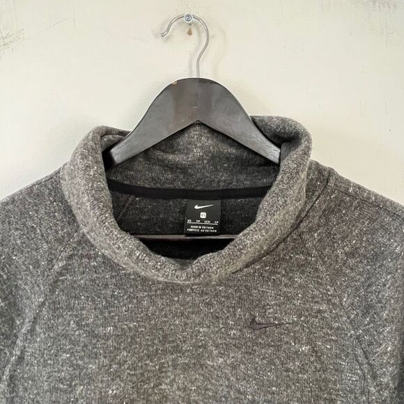 Nike Dark Grey Marled Cowl Turtleneck Pockets Spilt Hem Cotton Blend Sweater - Picture 7 of 10